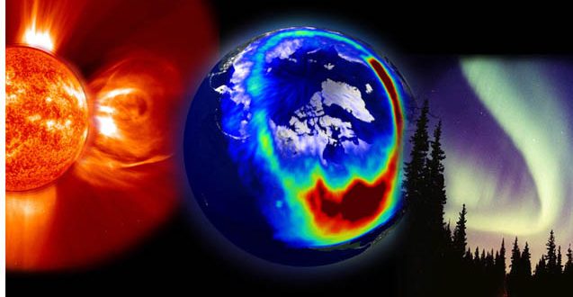 При изригвания на слънцето се отделя поток от плазма, състоящ се от заредени с над 1 КеВ. частици - електрони и протони.