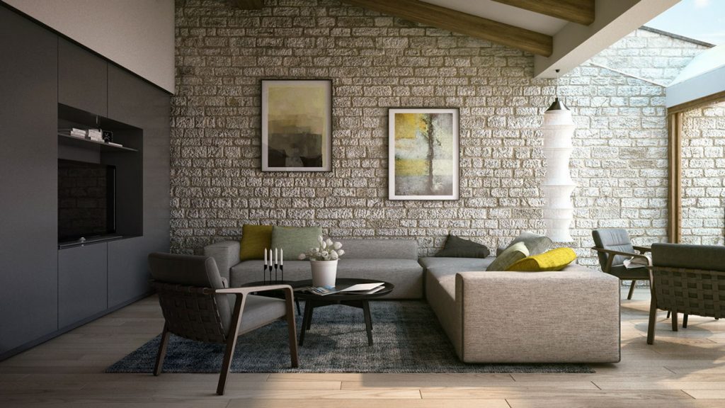 Stone wall in living room